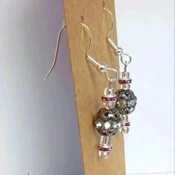 Rhinestone beaded 925 sterling silver earrings - Picture 3 of 3